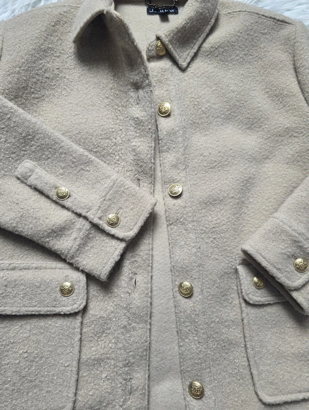 J. Crew Cream Sherpa Shirt Jacket with Gold Buttons